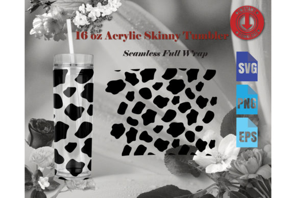 16oz Acrylic Skinny Tumbler Cow Print Graphics