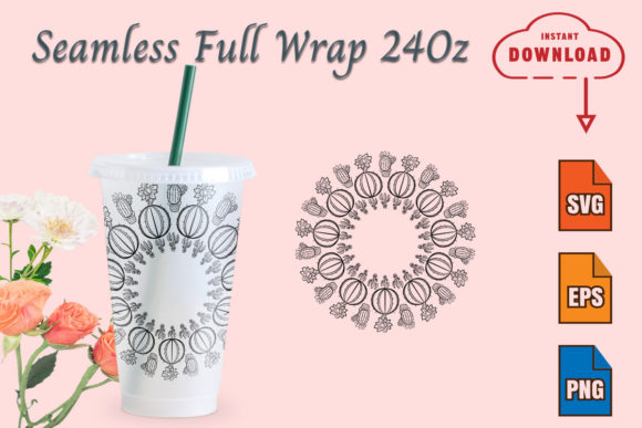 24oz Seamless Full Wrap Cactus Svg: Graphics and Crafts in One