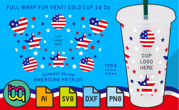 24oz Venti Cold Cup Fullwrap American: Graphics and Print Templates