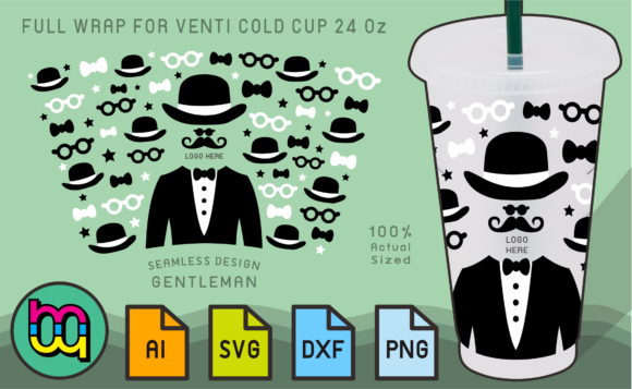 24oz Venti Cold Cup Fullwrap Gentleman: Graphics and Print Templates