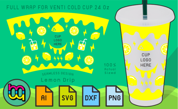 24oz Venti Cold Cup Fullwrap Lemon Drip: Graphics and Print Templates