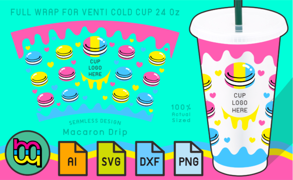 24oz Venti Cold Cup Fullwrap Macaron: Graphics & Print Templates