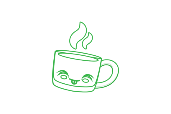 Coffee Cup Cute Kawaii Green Outline