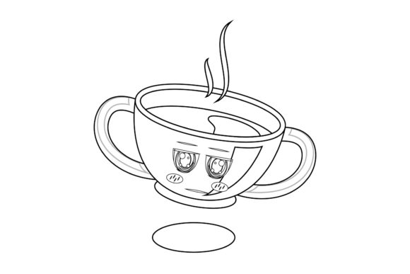 Coffee Hot Cup Kawaii Outline Graphics