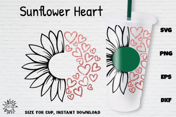 Sunflowers Heart Venti Cold Cup 24 Oz. Graphics and Crafts