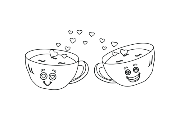 Valentine Kawaii Cup Outline Icon: Graphics & Illustrations