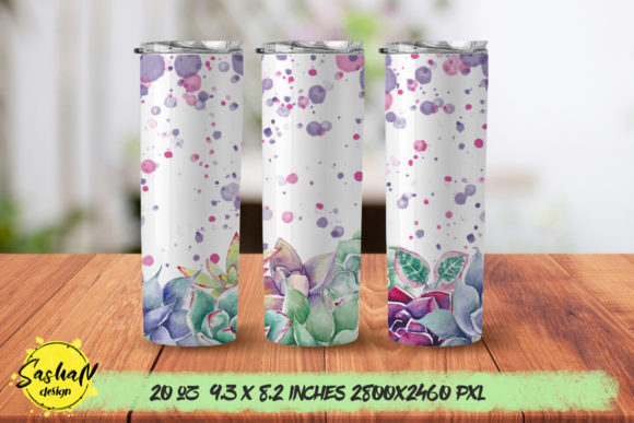 Watercolor Succulent Tumbler Design: Graphics for Print Templates
