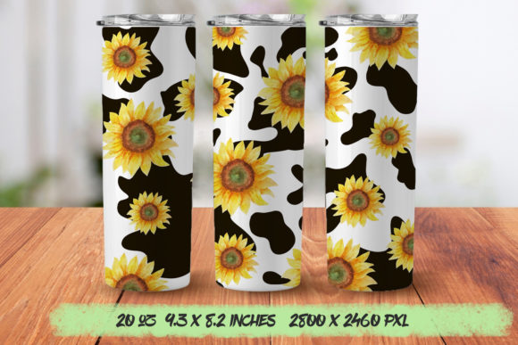 Watercolor Sunflower Cow Print Tumbler Graphics